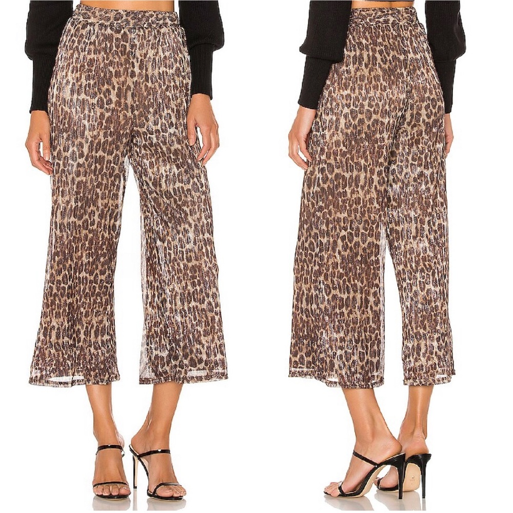 Lovers + Friends Revolve Hank Metallic Leopard Print Wide Leg Cropped Ankle Pant